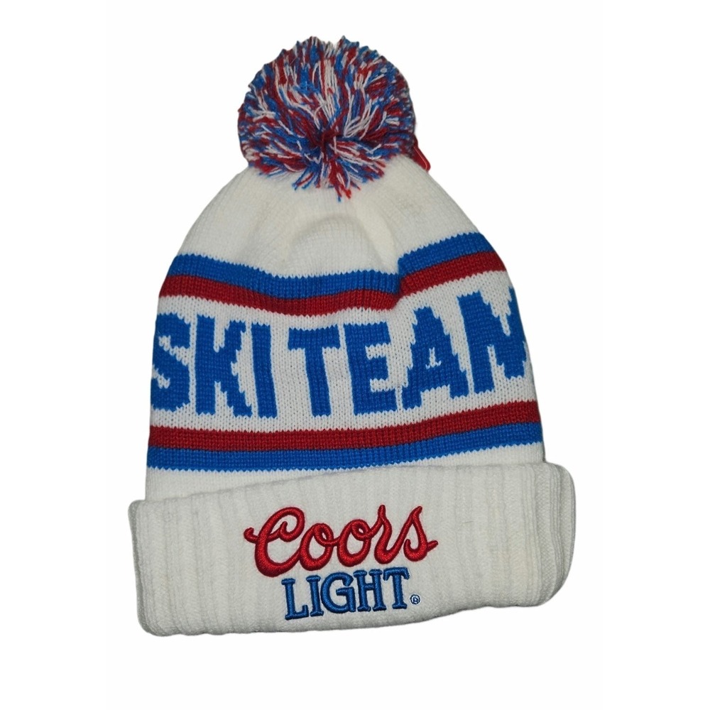 Coors Light Ski Team Beanie Hat White American Needle Pom Knit Cap Vintage Style